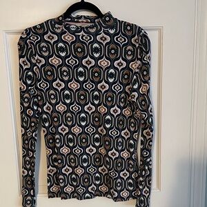 Boden Geometric Patterned Top - Green, Blue, Tan - US size 10 - mock neck